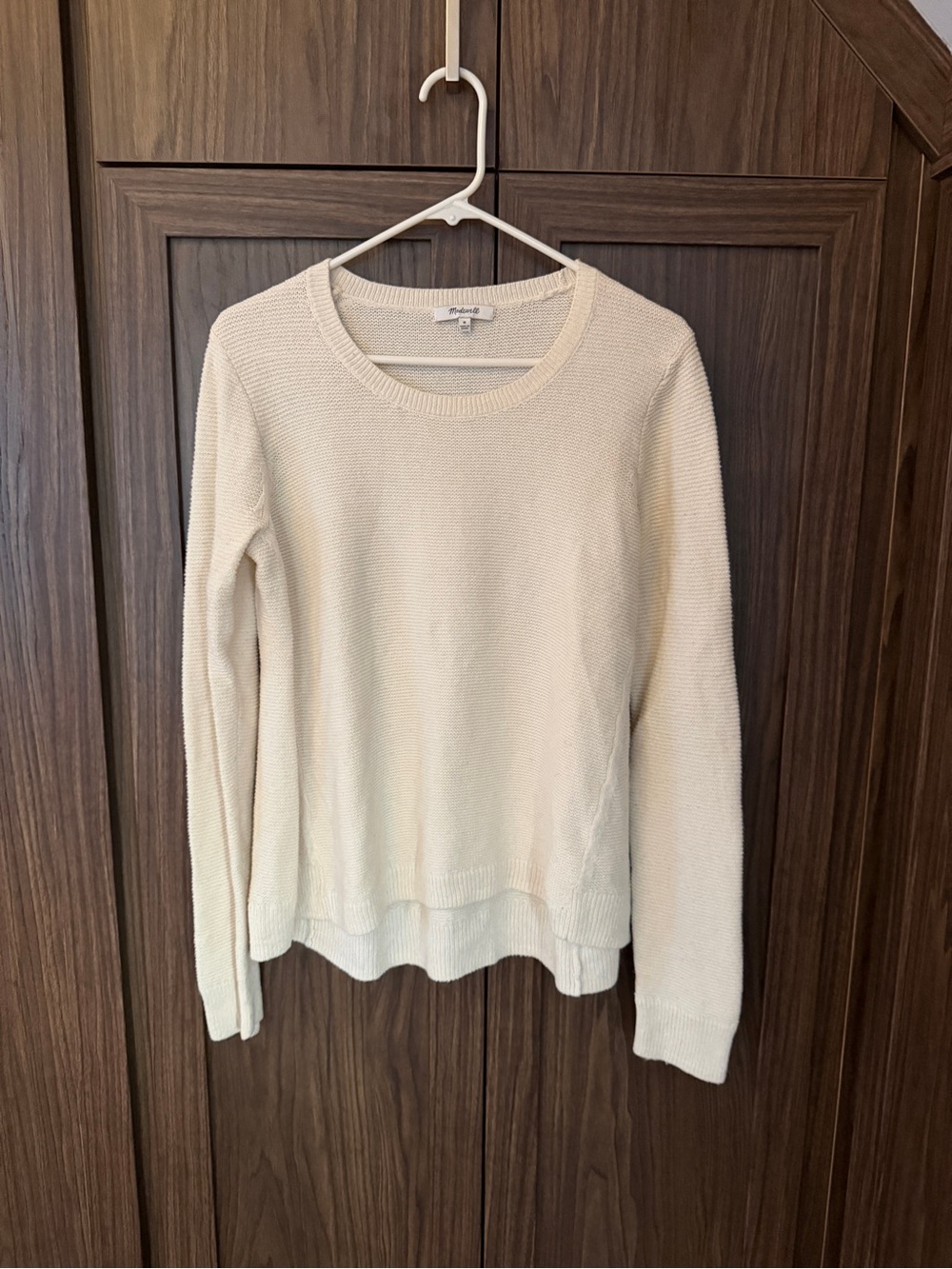 Madewell Ivory Crewneck Lightweight Knit Sweater
